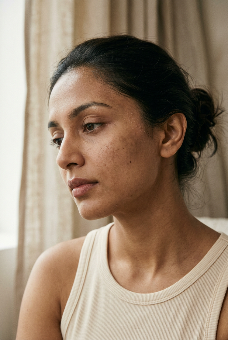 Dull skin with uneven texture and dark spots before the ritual